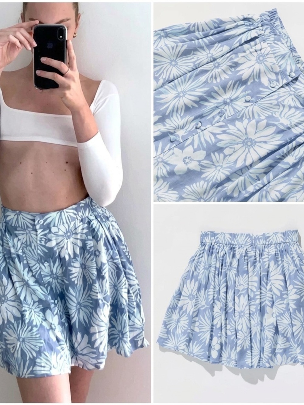 Urban Outfitters Light Blue & White Floral Mini Skirt